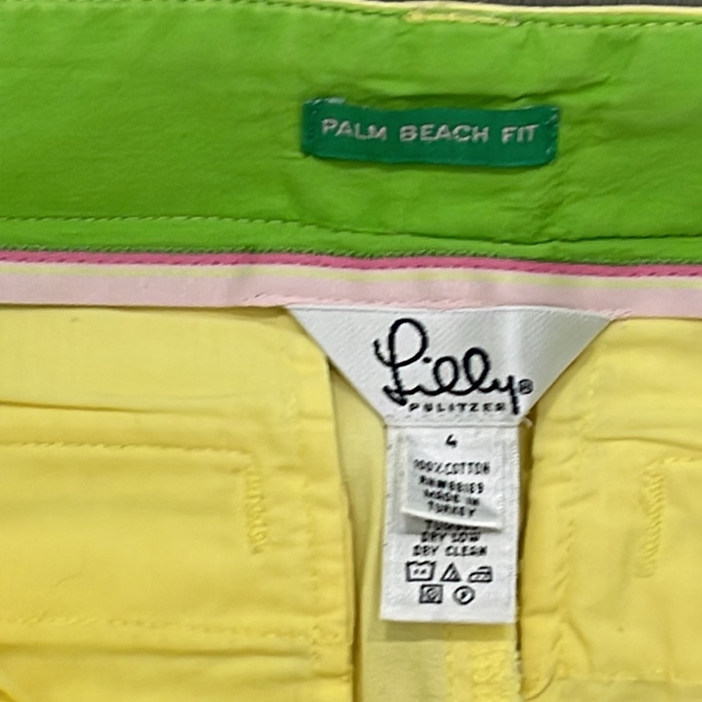 Lilly Pulitzer Bright 🍋 Yellow Palm Beach Fit Pedal Pusher Capris-Size 4 - Picture 3 of 7